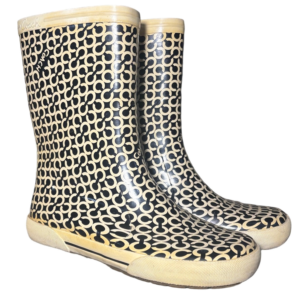 Coach Black & Cream Signature Pattern Rain Boots